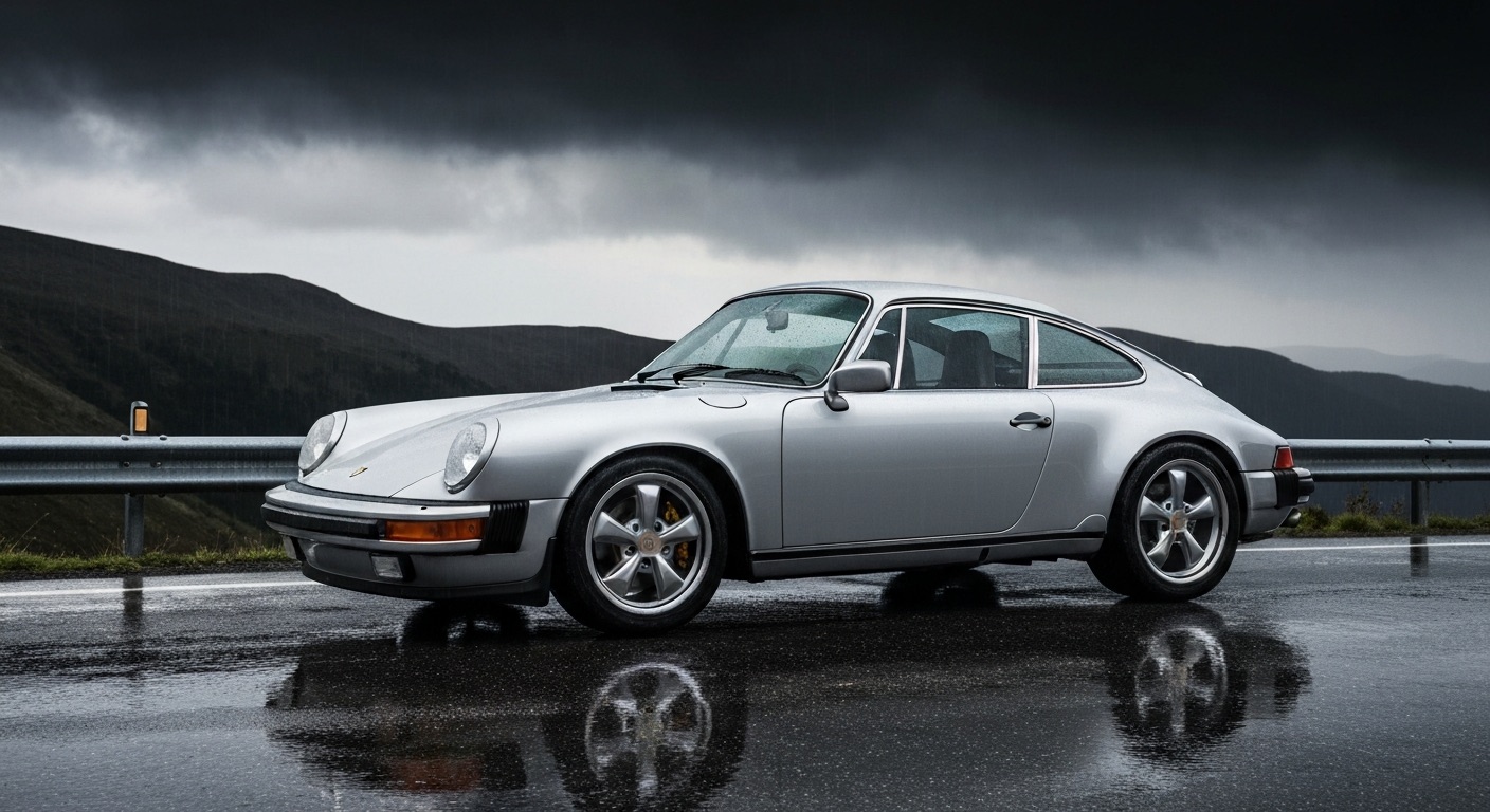 Porsche 911 Carrera 4 transmission intégrale sur route de montagne humide