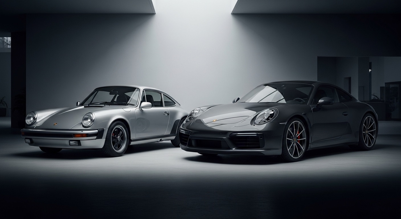 Comparatif Porsche 991 Carrera et Carrera S en occasion, deux 911 côte à côte dans un garage moderne
