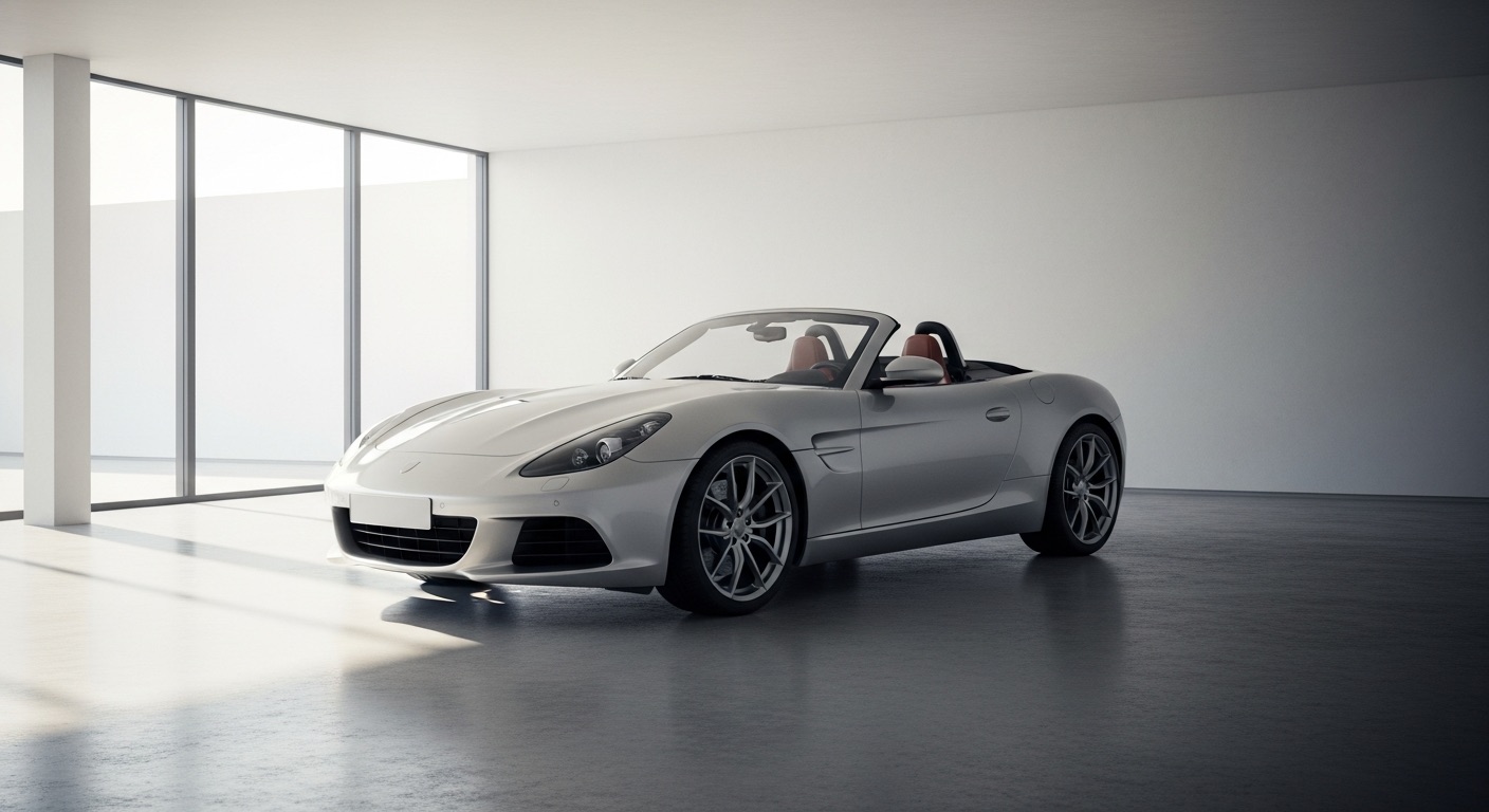 Porsche Boxster S occasion garée dans un garage moderne, vue trois-quarts avant