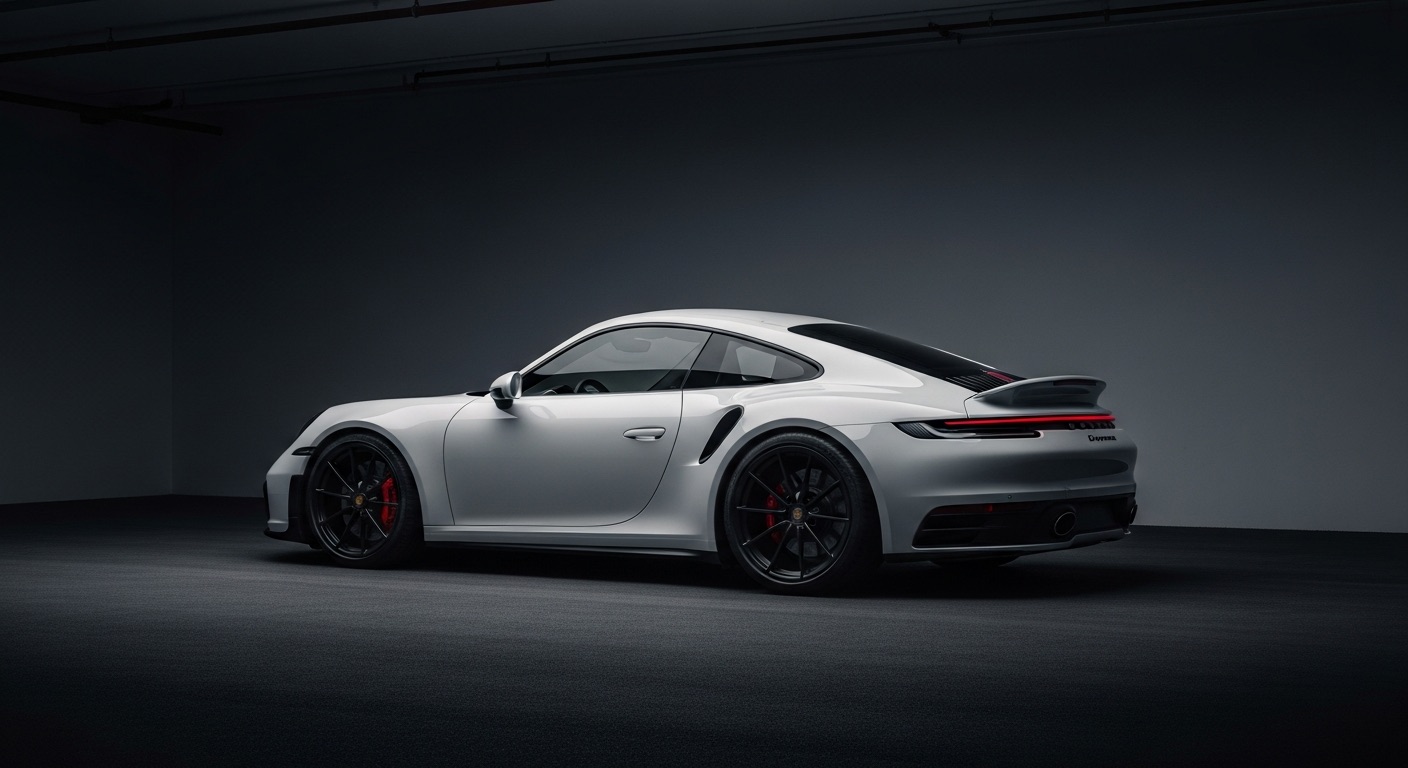 Porsche 911 992 garée dans un garage moderne, comparatif Carrera S et Carrera 4S occasion