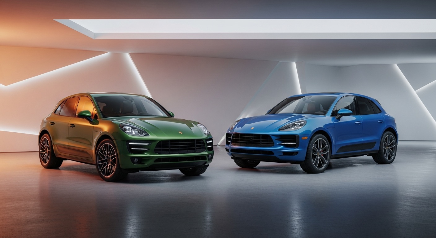 Comparatif Porsche Macan S et Macan Turbo d occasion cote a cote dans un garage